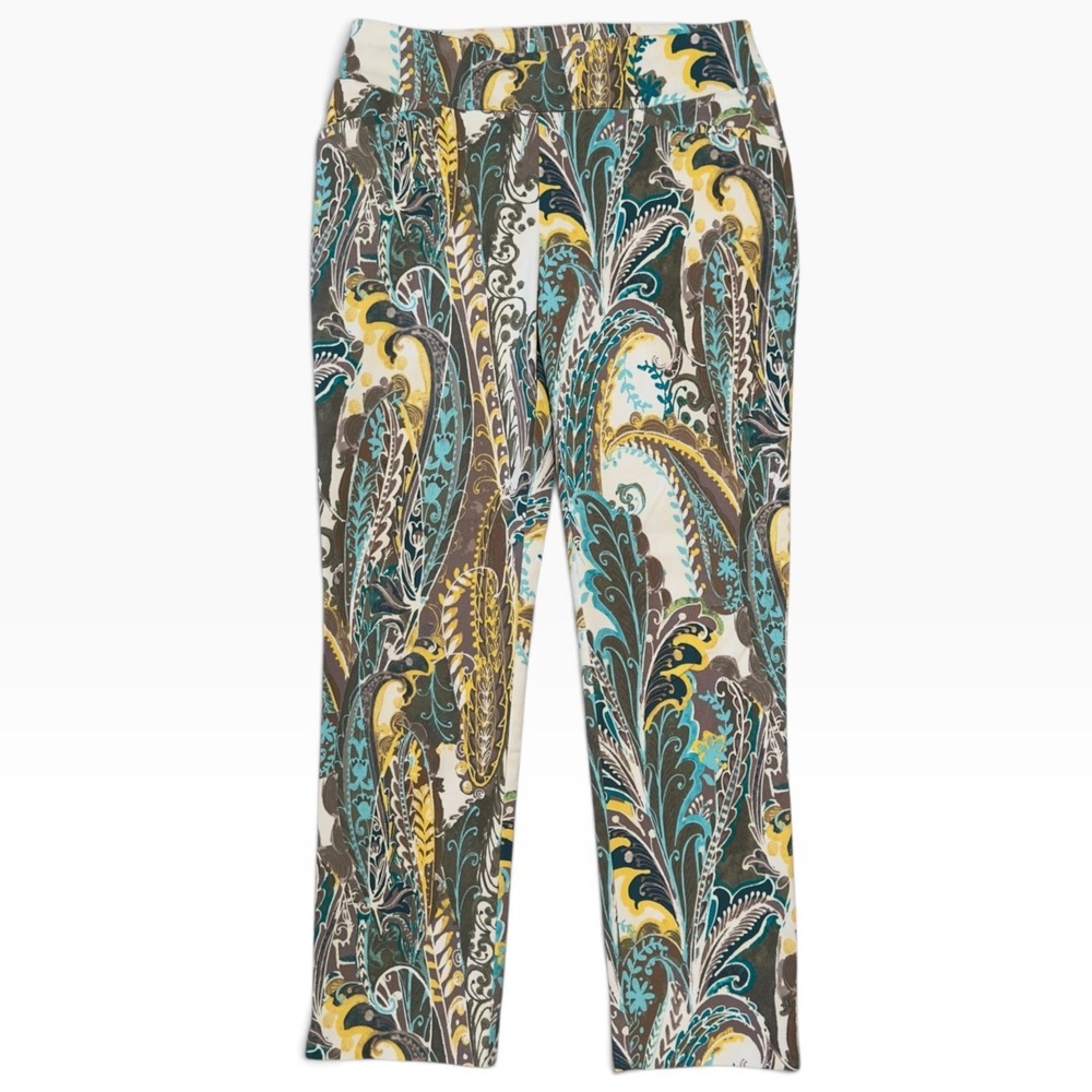 Chico's Womens Perfect Stretch Paisley Multi-Color Pull On Ankle Pants 00|XS|2